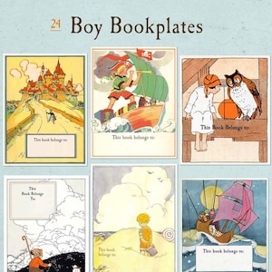 Mixed BLANK Little Boys Bookplates - Write in Your Name - Set of 24 Vintage Book Labels, Charming Baby Shower Gift, Party Favors