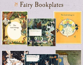 Assorted BLANK Fairies Bookplates - Write in Your Name - Mixed Set of 24 Vintage Book Labels, Party Favor, Beautiful Baby Shower Gift