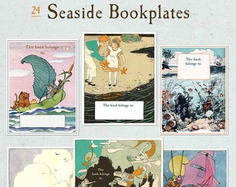 Assorted BLANK Seaside Bookplates - Write in Your Name - Mixed Set of 24 Vintage Book Labels, Baby Shower Gift, Schoolroom, Party Favors