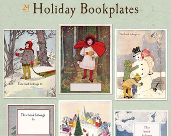 Assorted BLANK Holiday Bookplates - Write in Your Name - Mixed Set of 24 Vintage Book Labels, Christmas, Stocking Stuffer, Holiday Books