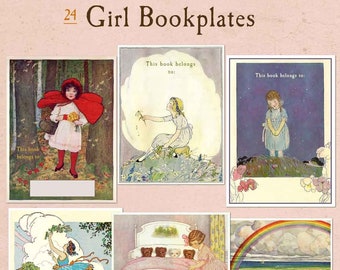 Assorted BLANK Little Girls Bookplates - Write in Your Name - Mixed Set of 24 Vintage Book Labels, Ex Libris, Cute Girl's Birthday Gift