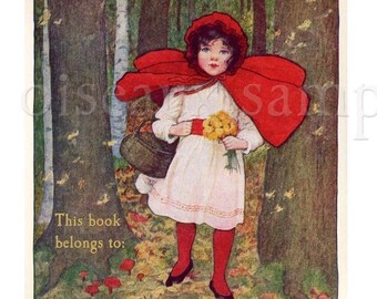 Ex libris de Caperucita Roja - Ex libris personalizados - Juego de 24 - Biblioteca vintage para niñas, regalo de cumpleaños personalizado