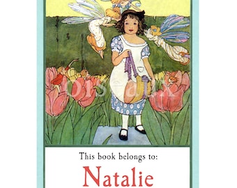 Tulip Fairies Bookplates - Personalized Faerie Book Labels - Vintage Fairy Baby Shower, Girl's Library, Waldorf Ex Libris