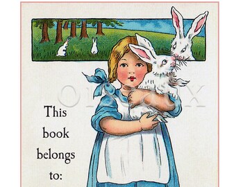 Bunny Girl Bookplates - Personalized Ex Libris - Set of 24 - Easter Gift, Heritage Girl's Library