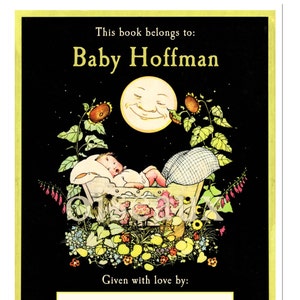 Baby & Moon Bookplates - Personalized Baby Shower Gift - Given With Love From, Write In a Name, Vintage Library Baby Shower, Ex Libris