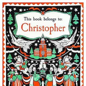Christmas Village Bookplates - Personalized Vintage Book Labels - Holiday Gift, Stocking Stuffer, American Colonial Library Labels