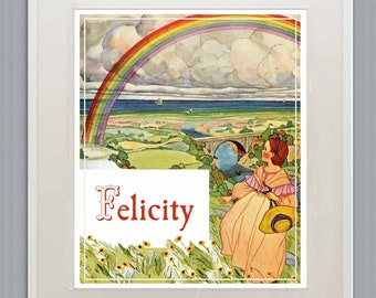 Personalized PRINT- Vintage Rainbow - Children's Room Decor, Girl's Room, Sweet Nursery Art, Unique Custom Gift