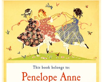 Butterfly Maidens Bookplates - Personalized Vintage Book Labels, Gorgeous Girl's Library, Baby Shower Gift, Heritage Easter Ex Libris