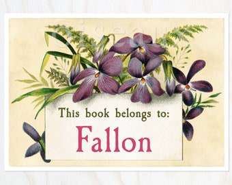 Vintage Violets Bookplates - Personalized Ex Libris - Set of 24 - Gardener's Birthday, Mother's Day Gift