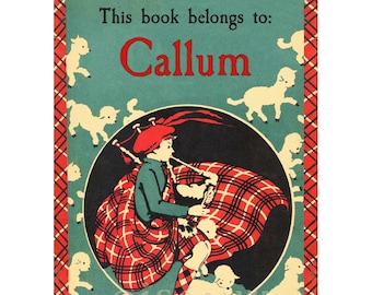 Scottish Piper Bookplates - Personalized Vintage Book Labels - Boy's Library, Stocking Stuffer, Unique Book Lover's Present