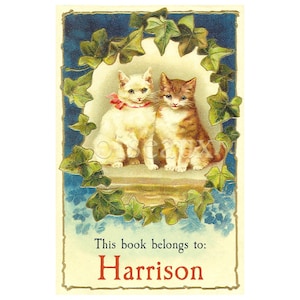 Feline Friends Bookplates - Personalized Ex Libris - Set of 24 - Charming Vintage Cat Lover Gift