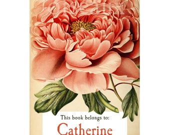 Vintage Peony Personalized Bookplates - Custom Book Labels, Stunning Mother's Day, Birthday, Ex Libris, Gardener Present