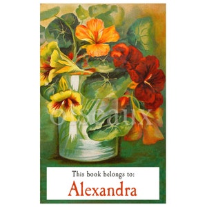 Nasturtium Personalized Bookplates - Vintage Book Plates, Perfect Mother&#39;s Day, Garden Book Labels, Custom Heritage Ex Libris