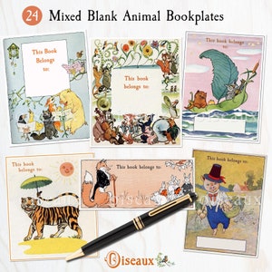 Mixed BLANK Animal Bookplates - Write in Your Name - Mixed Set of 24, Sweet Birthday Gift for Littles, Party Favors, Book Club