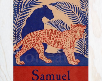 Vintage Jaguar Bookplates - Personalized Book Labels - Gorgeous Children's Library, Book Lover Gift, Heritage Ex Libris