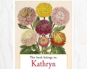 Chrysanthemum Bookplates - Personalized Vintage Book Labels - Perfect Mother's Day, Gardener's Gift - Heritage Library, Ex Libris