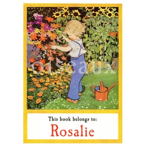 Little Gardener Bookplates - Sweet Personalized Book Labels - Vintage Ex Libris, Child's Birthday Present, Mother's Day, Baby Shower Gift