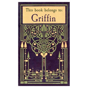 Midnight Trellis Bookplates - Personalized Book Labels - Father&#39;s Day Present, Heritage Library, Gift for Him, Art Deco Ex Libris