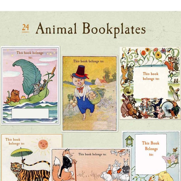 Assorted BLANK Animal Bookplates - Write in Your Name - Mixed Set of 24, Sweet Birthday Gift for Littles, Party Favors, Book Club