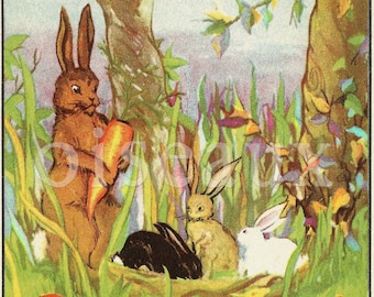 Bunnies Bookplates - Personalized Book Labels - Set of 24 - New Baby, Vintage Easter Gift - Keepsake Library