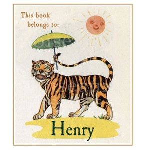 Vintage Tiger Personalized Bookplates - Children&#39;s Library, Heritage Book Labels, Unique + Adorable Baby Shower Gift