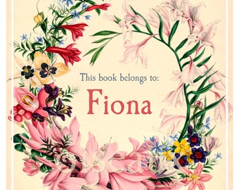 Flower Crown Bookplates - Personalized Book Labels - Vintage Floral Ex Libris, Unique Mother's Day, Birthday Gift