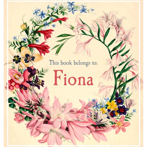 Ex libris con corone di fiori - Etichette floreali vintage personalizzate, set da 24 - Regalo di compleanno unico