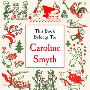 Christmas Party Bookplates - Personalized Book Labels - Vintage Christmas, Stocking Stuffer, Custom Kitchen Ex Libris, Festive Gift