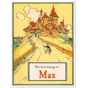 Castle Bookplates - Personalized Book Labels - Boy&#39;s Library, Vintage Custom Birthday Gift for Him, Baby Shower, Heritage Ex Libris