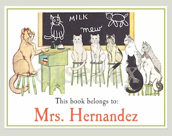 Ex libris escolares de gatos: regalo único para profesores, etiquetas vintage personalizadas para libros, regalo de graduación y vuelta al cole, ex libris.
