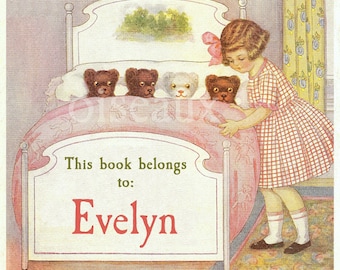 Goodnight Bears Bookplates - Personalized Girl's Book Plates - Sweet & Snuggly Teddy Bears, Custom Vintage Ex Libris, Gift for Her