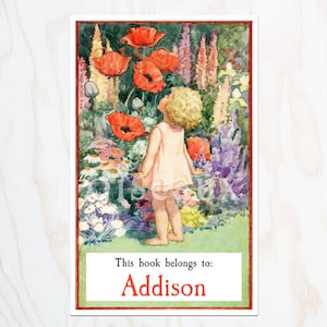 Poppy Girl Bookplates - Personalized Vintage Girl's Book Plates - Adorable Custom Labels, Custom Ex Libris, Beautiful Gift