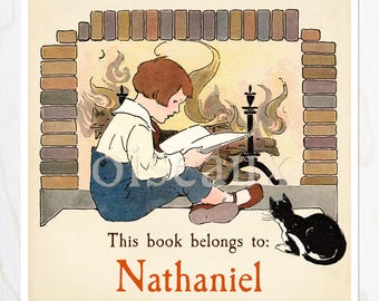 Ex libris para chimenea - Ex libris personalizados - Juego de 24 - Biblioteca vintage para niño, regalo para él