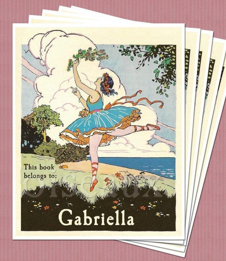 Ballerina Personalized Bookplates Vintage Book Labels Girl's Library, Dance, Ballet, Heritage Ex Libris, Unique Birthday Gift image 2