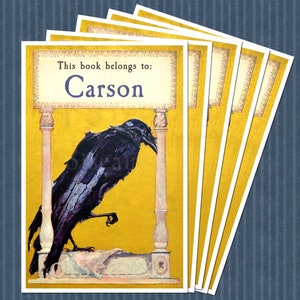 Raven Bookplates Personalized Ex Libris Gorgeous Teacher Present, Father's Day Gift, Custom Unique Book Labels image 2