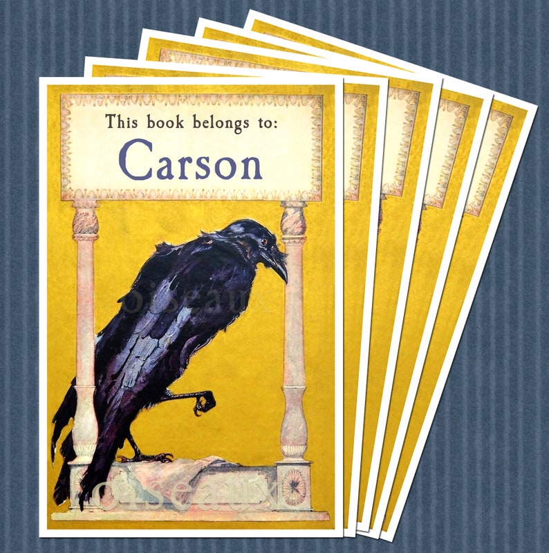 Raven Bookplates Personalized Ex Libris Gorgeous Teacher Present, Father's Day Gift, Custom Unique Book Labels image 2