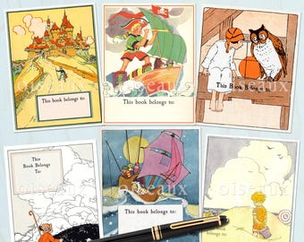 Ex libris en blanco para niños pequeños - Escribe tu nombre - Juego de 24 etiquetas vintage para libros, un encantador regalo para baby shower o recuerdos de fiesta