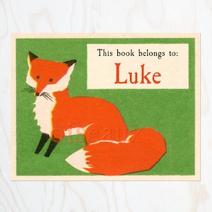 Red Fox Bookplates - Personalized Vintage Book Labels - Unique Book Lover&#39;s Gift, Heritage Book Plates, Ex Libris