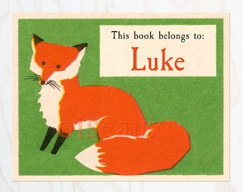 Red Fox Bookplates - Personalized Vintage Ex Libris - Set of 24 - Heritage Book Plates, Book Lover's Gift