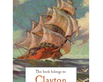 Ship At Sea Bookplates - Personalized Ex Libris - Set of 24 - Nautical Gift for Him, Custom Father's Day Present
