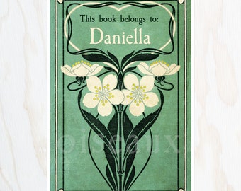 Hellebore Personalized Bookplates - Vintage Ex Libris - Set of 24 - Gorgeous Mother's Day Gift, Art Deco Gardening Library