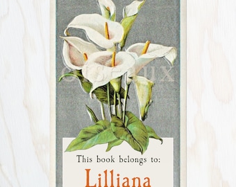 Calla Lilies Personalized Bookplates - Vintage Ex Libris, Custom Mother's Day Gift, Garden Lover, Library Labels