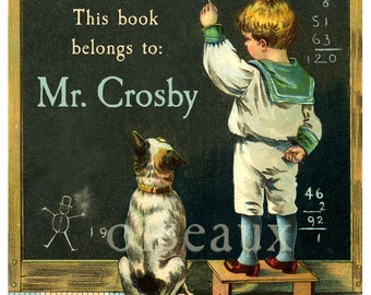 Chalkboard Bookplates -  Personalized Book Labels - Custom Teacher Gift, Vintage School, Heritage Boy's Ex Libris to Treasure