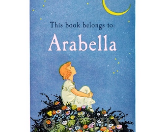 Hello Moon Personalized Bookplates - Vintage Girl's Book Labels, Mother's Day, Affordable Custom Book Lover Gift, Heritage Ex Libris