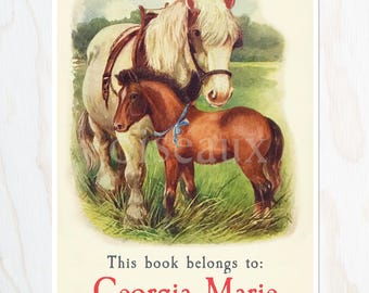 Horses Bookplates - Personalized Ex Libris - Set of 24 - Keepsake Children's Library, Birthday Gift
