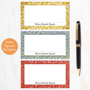 Author Bookplates - Space for Signature + Dedication - Personalized Book Labels - Poet, Novelist, Writer, Autograph Gift - Motif Designs