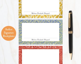 Author Bookplates - Space for Signature + Dedication - Personalized Book Labels - Poet, Novelist, Writer, Autograph Gift - Motif Designs