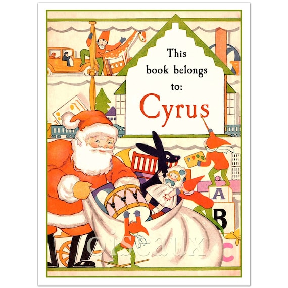 Santa's Workshop Bookplates - Personalized Vintage Book Labels - Set of 24 - Stocking Stuffer, Christmas Library, Gift From Grandparents
