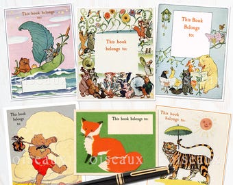 Ex libris de animales - Diseños variados en blanco - Juego de 24 - Regalos para fiestas, clubes de lectura y cumpleaños