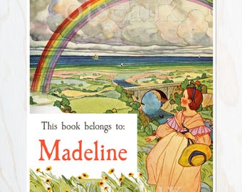 Vintage Rainbow Bookplates - Personalized Book Labels for Her - Gorgeous Girl's Library, Book Lover Gift, Heritage Ex Libris